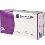 Latexhandske Abena Classic XS är en puderfri naturfärgad engångshandske/undersökningshandske tillverkad av latex, en naturprodukt från gummiträden. Antal: 100 st/frp (10 frp/kartong). Storlek: XSmall. Övrigt: Fri från ftalater. Livsmedelsgodkänd.